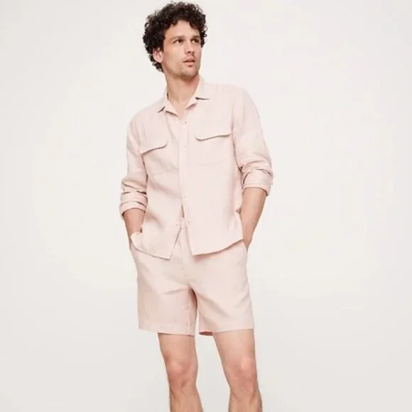 BANANA REPUBLIC. STANDARD-FIT LINEN RESORT SHIRT * SIZE MEDIUM * PINK - Picture 6 of 6